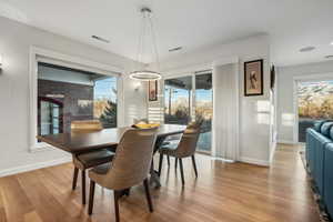 Dining room featuring light hardwood / wood-style floors and a healthy amount of sunlight