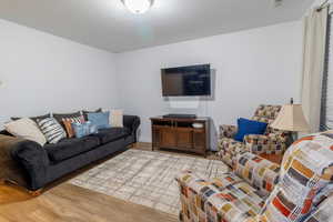 Living room with wood-type flooring