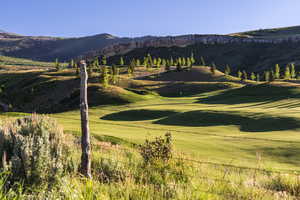 Surrounding community with a mountain view and a lawn