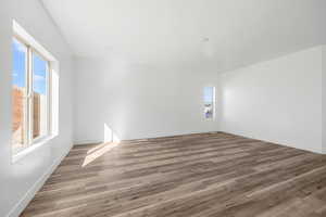 Spare room featuring wood-type flooring