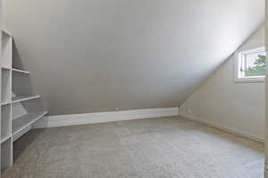 Additional living space featuring carpet and lofted ceiling