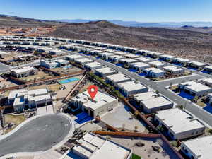 Aerial view featuring a mountain view