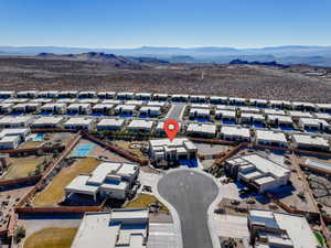 Aerial view featuring a mountain view