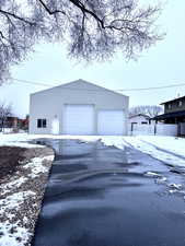 View of snow covered garage