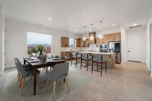 Dining space featuring a mountain view