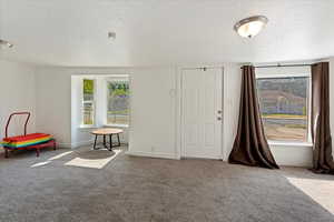 Interior space featuring a textured ceiling and a wealth of natural light