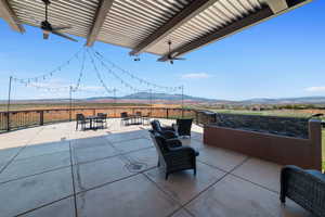 View of patio / terrace featuring a mountain view