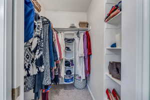 Walk in closet with carpet