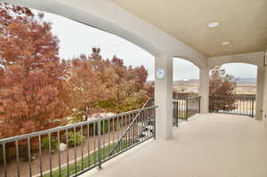 Balcony with a mountain view