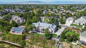 Aerial view featuring a mountain view