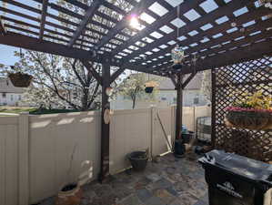 View of patio / terrace with a fenced backyard and a pergola