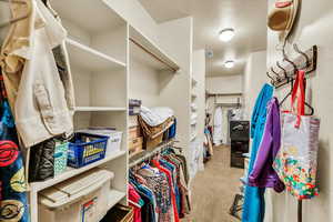 Spacious closet featuring light carpet