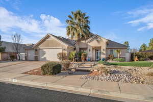 Single story home with a garage