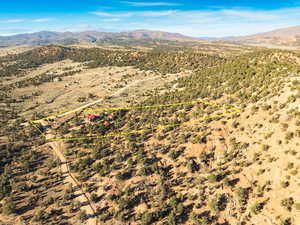 Aerial view featuring a mountain view