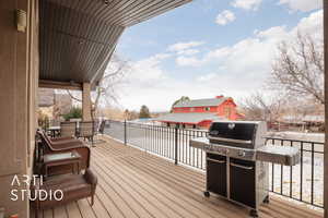 Covered patio, Wooden terrace with grilling area