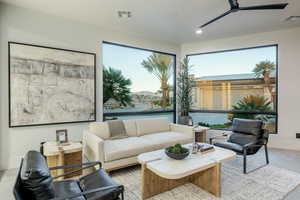 Interior space featuring ceiling fan