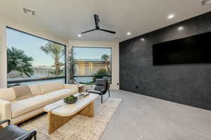 Interior space featuring ceiling fan