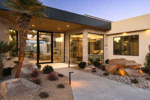 View of patio terrace at dusk