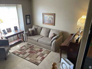 Living room featuring carpet floors