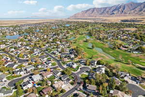 Bird's eye view with a water and mountain view