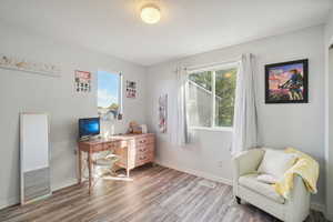 Home office featuring light hardwood / wood-style flooring