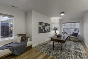 Office area with wood-type flooring