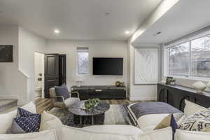 Living room featuring hardwood / wood-style flooring