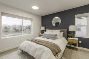 Bedroom with carpet flooring