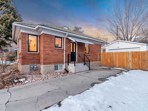 Exterior space with a garage