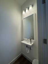 Bathroom featuring hardwood / wood-style flooring and sink