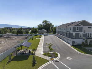Aerial view featuring a mountain view