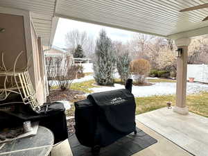 View of patio featuring grilling area