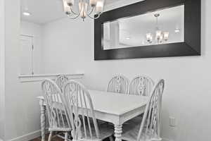 Dining room featuring a notable chandelier