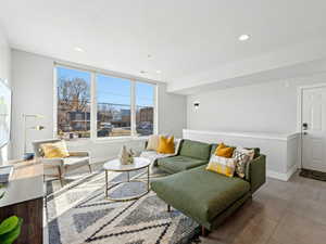 View of tiled living room