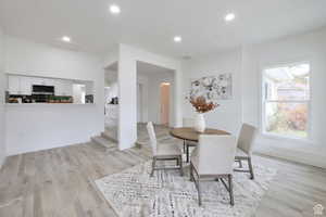 Dining room with light wood-type flooring