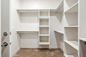 Walk in closet with carpet flooring