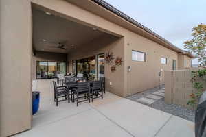 View of patio with ceiling fan