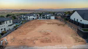 Aerial view at dusk with a mountain view