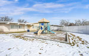 View of snow covered playground