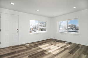 Foyer entrance featuring dark hardwood / wood-style floors