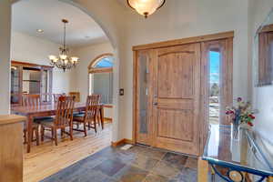 Entrance foyer with a chandelier