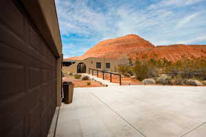 View of patio / terrace featuring a mountain view