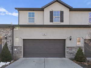 Exterior space with a garage