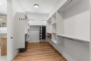 Primary Walk in closet featuring light wood-style floors