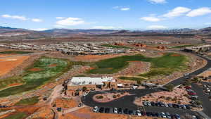 Birds eye view of community with a mountain view and golf course view