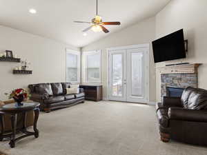 Family room with gas fireplace.