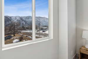 Interior space with a mountain view