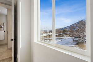 Interior space with a mountain view