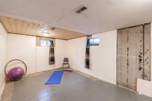 Unfinished basement family room