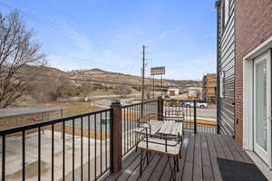 Wooden terrace with a mountain view